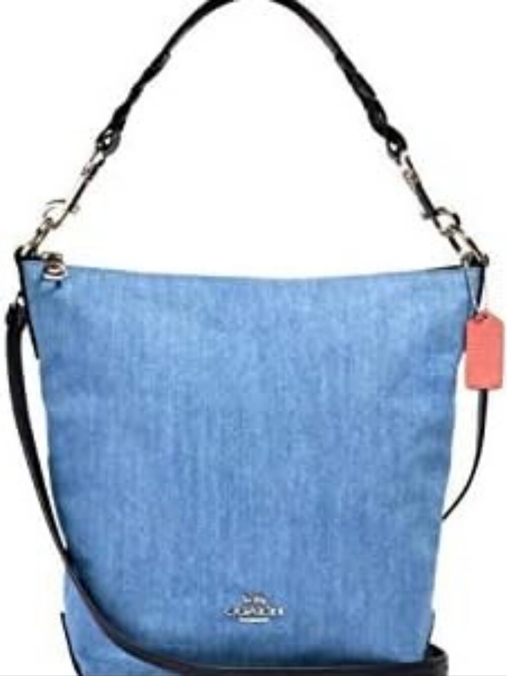 Coach Abby Brushed Denim Shoulder Bag With Leather Strap